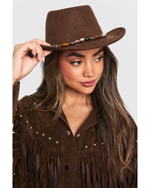 Boohoo Beaded Trim Detail Western Hat - Brown