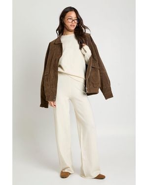 Boohoo Tall Super Soft Button Cuff Detail Oversized Jumper And Wide Leg Trouser Co-Ord - Natural