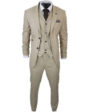TruClothing 3 Piece Prince Of Wales Check Suit - Natural