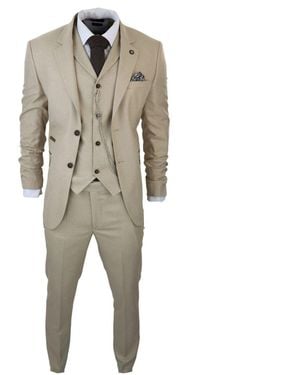 TruClothing 3 Piece Prince Of Wales Check Suit - Natural