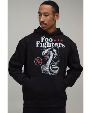 BoohooMAN Oversized Foo Fighters Snake License Print Hoodie - Black