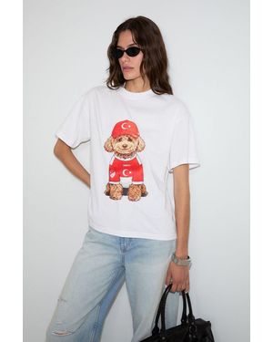 Grimelange Oversized Printed Crew Neck T-Shirt - White