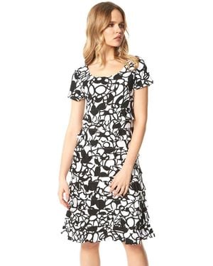 Roman Monochrome Print Frill Tiered Dress - White