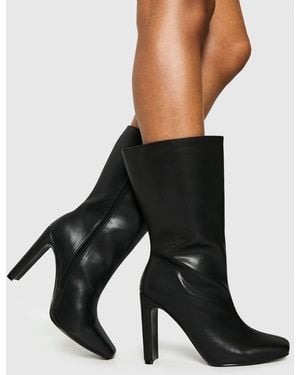 Boohoo Wide Fit Square Toe Heeled Boots - Black