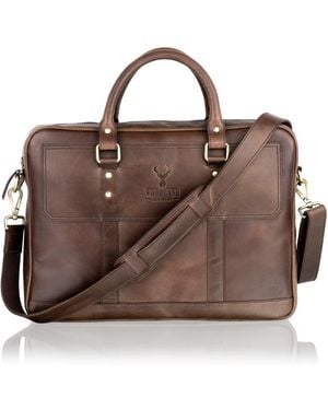 Woodland Leathers Leather Landscape Tote Style Satchel Briefcase Central Zip 16.0" Top Zip Pocket - Brown