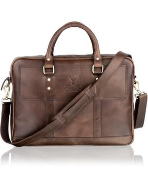 Woodland Leathers Leather Landscape Tote Style Satchel Briefcase Central Zip 16.0" Top Zip Pocket - Brown