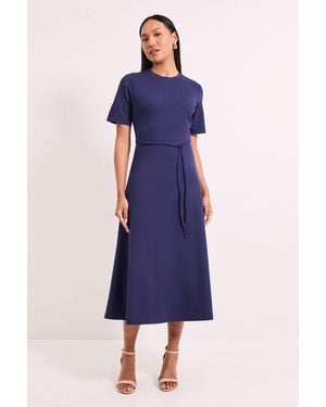 PRINCIPLES High Neck Flared Skirt Ponte Midi Dress Viscose - Blue