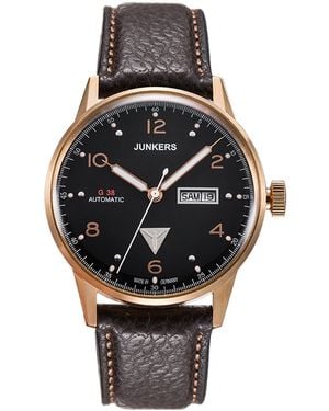 Junkers Original 6968-5 Pilot Watch Aviation Chronograph Classic Analog Display With Date Window Luminous Hands - Black