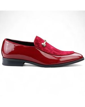 Infinity Leather Smart Loafers Lined Velvet Slip-On Shoes Faux Leather - Red
