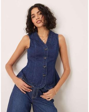 ASOS Denim Peplum Waistcoat - Blue