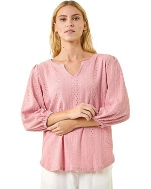 Roman Broderie Detail Tunic Top - Pink