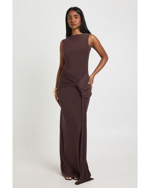 Boohoo Double Layer Slinky Wrap Detail Maxi Dress - Brown