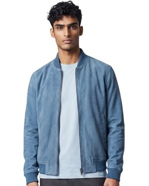 Infinity Leather Goat Suede Ma-1 Bomber Jacket-Antalya - Blue