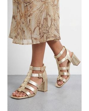 Faith Nikkie Faux Leather Block Heel Gladiator Sandals - Natural