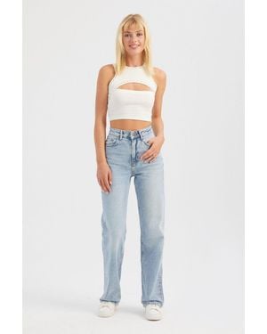 Hiccup Cotton Studded Crop Top With A Bust Cut Out - Blue