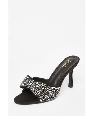 Quiz Diamante Bow Mule Heels - Black