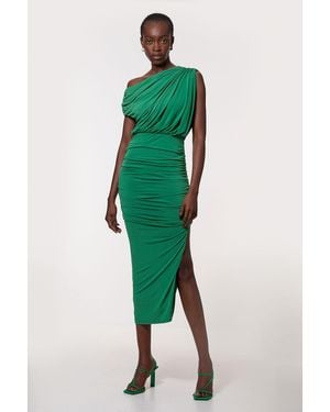 Karen Millen Jersey Crepe Asymmetric Neckline Maxi Dress - Green