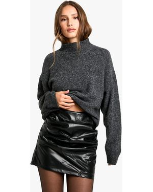 Boohoo Pu Ruched Mini Skirt - Grey