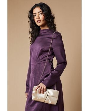 Oasis Ruched Satin Clutch Bag With Removable Shoulder Strap - Purple