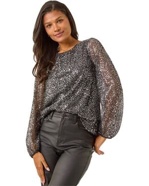 Roman Sequin Satin Bow Back Top - Grey