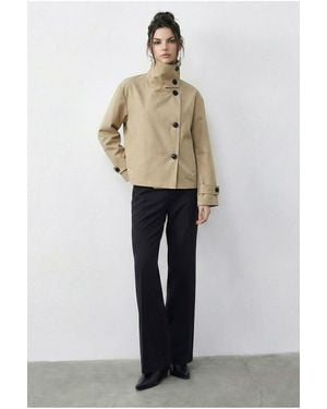 Bianco Lucci Short Mandarin Collar Trench Coat - White