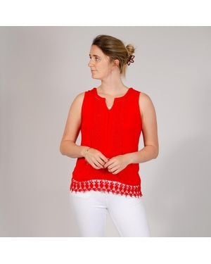 Wallis Lace Trim Sleeveless Top - Red