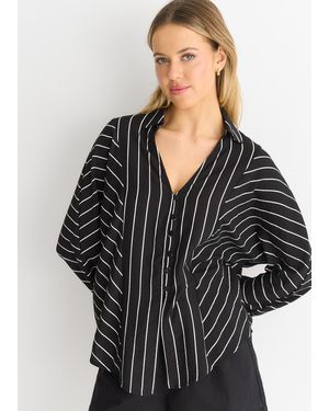 Gini London Long Sleeve Batwing Stripe Shirt - Black