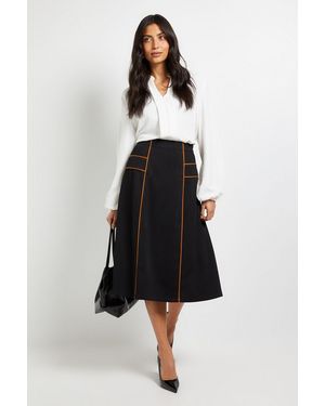 Wallis Ponte Pleated Midi Skirt - Black