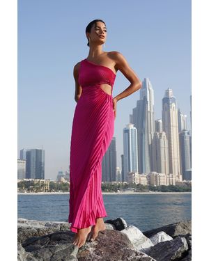 Quiz Satin Pleated One Shoulder Maxi Dress Material_Polyester - Pink