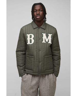 BoohooMAN Regular Fit Quilted Applique Harrington Jacket - Green