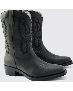 BoohooMAN Cowboy Boot - Black