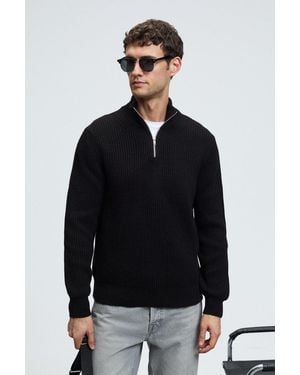 Grimelange Zipper Collar Knit Jumper - Black