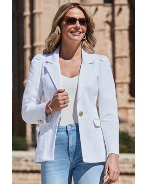Sosandar Petite Denim Ruched Shoulder Blazer Cotton - Blue