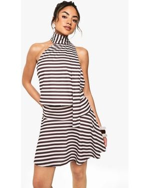 Boohoo Stripe Halter Neck Backless Mini Dress - White