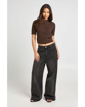 Boohoo Knitted Cinched Hem T-Shirt - Brown