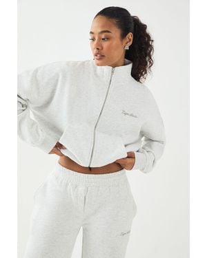 DSGN Studio Embroidery Zip Through Funnel Neck Bomber - White