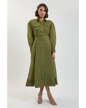 Karen Millen Trim Detail Organdie Midi Shirt Dress - Green