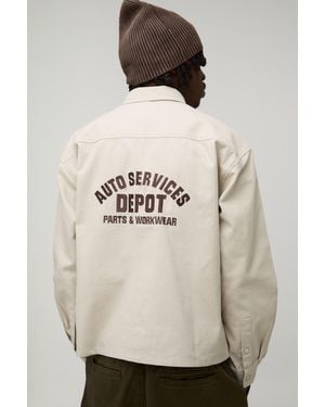 BoohooMAN Oversized Embroidered Workwear Overshirt - Natural