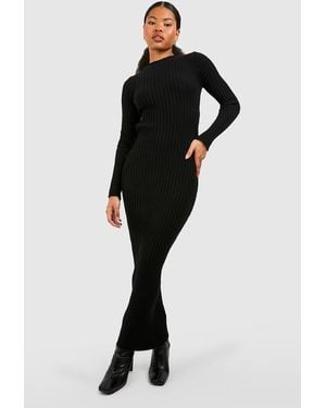 Boohoo Petite Cut Out Ribbed Knit Maxi Dress - Black