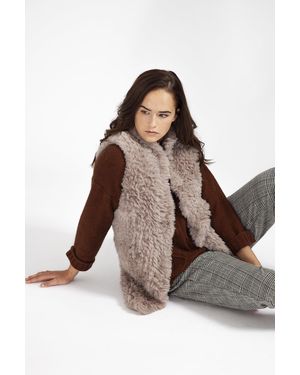 Jayley Hand Knitted Faux Fur Long Gilet - Brown