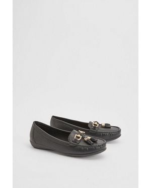Good for the Sole Betty Faux Leather Snaffle Detail Tassel Comfort Loafers - Black