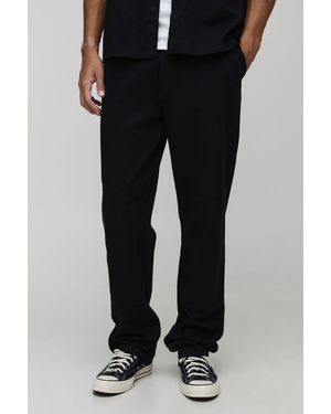 BoohooMAN Tall Fixed Waist Straight Fit Worker Trousers - Black