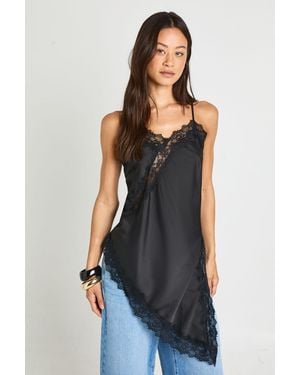 Boohoo Tall Satin Lace Longline Cami - Black