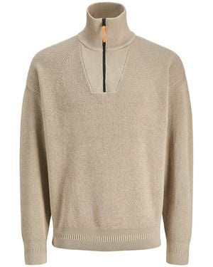 Jack & Jones And Zip Neck Relaxed Fit Knit Jumper - Natural