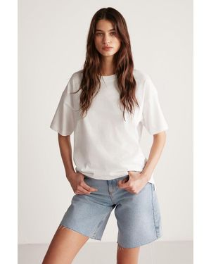 Grimelange Relaxed Crew Neck Slit T-Shirt - White
