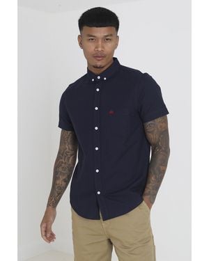 Brave Soul 'Senated' Cotton Oxford Short Sleeve Shirt - Blue