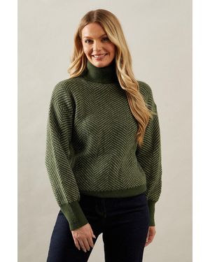 Wallis Stitch Detail Roll Neck Jumper - Green