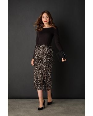 Izabel London Sequin Embellished High Waist Midi Skirt - Black