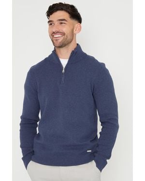 Threadbare Cotton Blend Knitted Quarter Zip Jumper - Blue