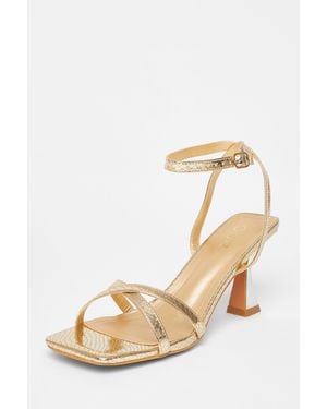 Quiz Cross Strap Flared Heels - Natural